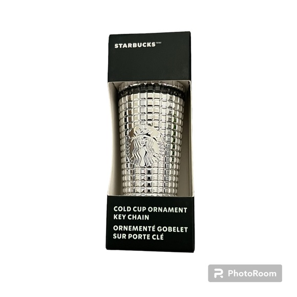Starbucks keychain 2023 ornament silver grid NEW - Picture 3 of 3